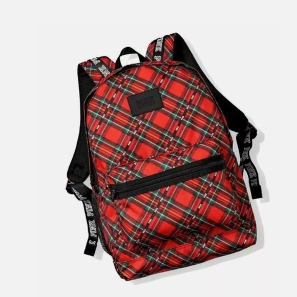 VICTORIAS SECRET PINK COLLEGIATE CAMPUS RED‎ PLAID BACKPACK FULL SIZE NEW 5206